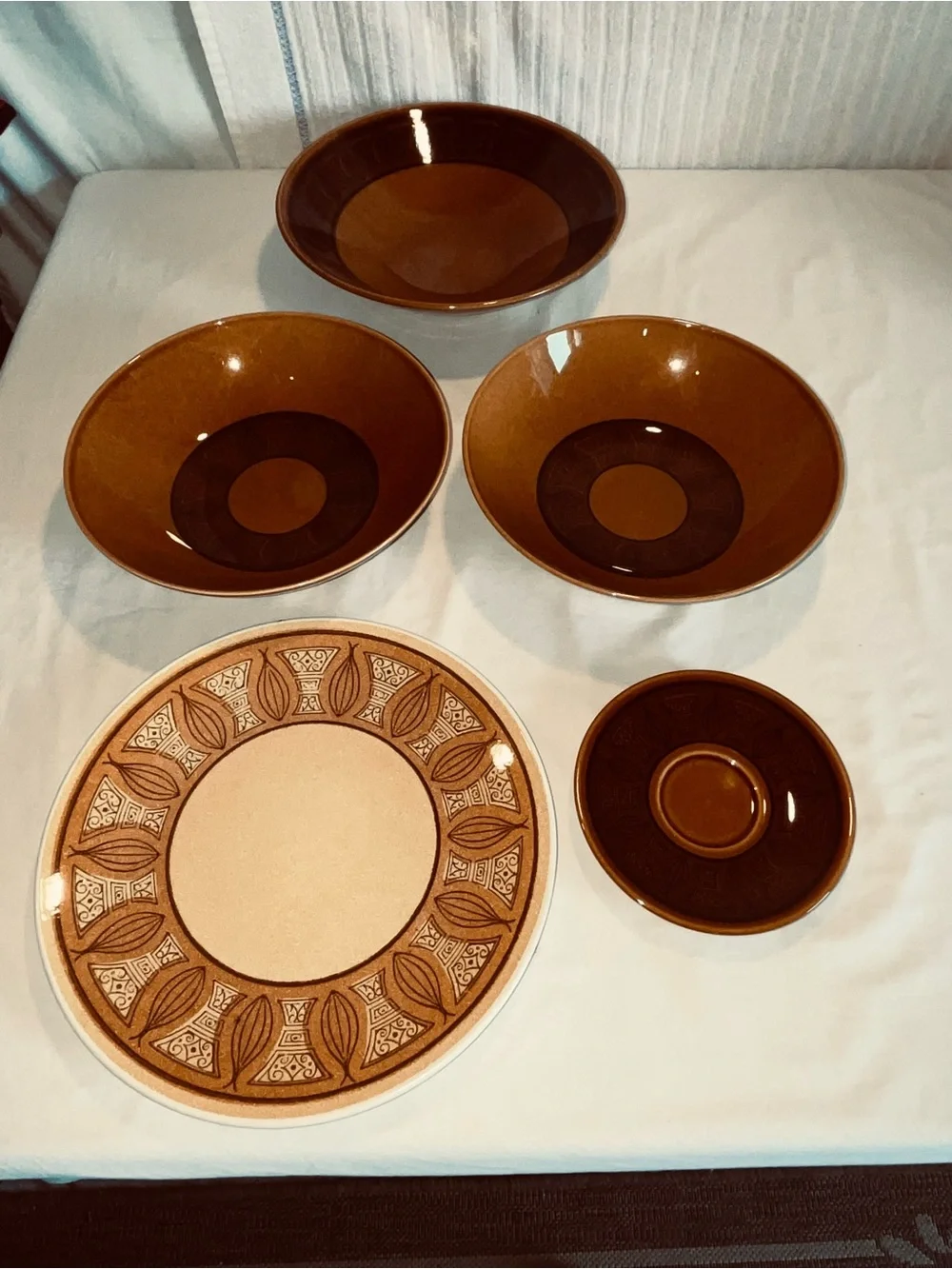 Vintage Earth Tone Stoneware Dish Set - 5 Pc Lot Mid Century Style